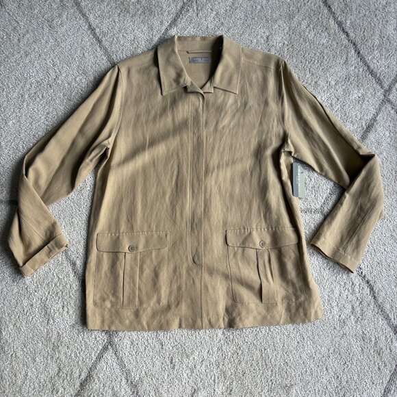 NWT Kate Hill Tan/Beige Silk Linen Luxury Blend 2-Piece Set Jacket & Pants Sz 10 - Picture 1 of 15